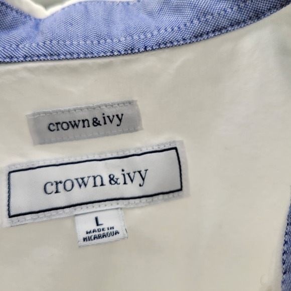 Crown & Ivy White Oxford Short Sleeve Button Shirt Sz L - Picture 3 of 8